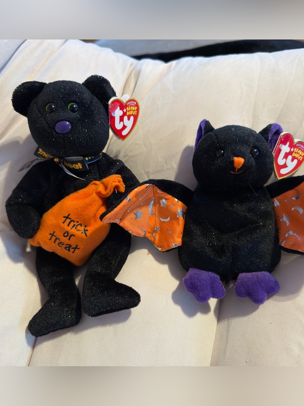 TY BEANIE BABY HALLOWEEN BUNDLE SET TRICKSTER BEAR SCAREM BAT 👻